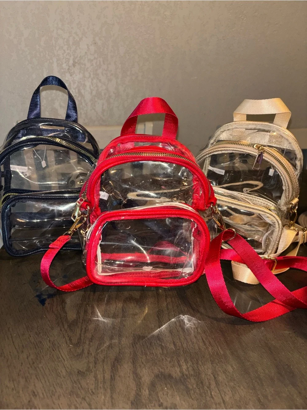 Clear Mini Backpack Crossbody - Red